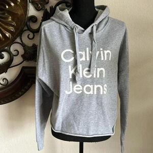 Calvin Klein Jeans Gray Hooded Cropped Sweatshirt Large